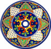 Round talavera bathroom sink blue ornate design Mexico