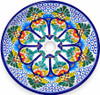 Round talavera bathroom sink blue floral design Mexico