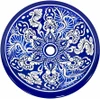 Round talavera bathroom sink blue white floral design