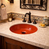 Round talavera bathroom sink solid terracotta ceramic design in Spanish Revival bathroom