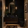 Solid black Mexican tiles bringing sophisticated contrast and texture to a stylish powder room