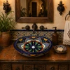 Double sided hand painted oval bathroom sink talavera in hacienda style powder room interior