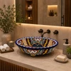 Double sided hand painted oval bathroom sink baroque floral in modern spa bathroom