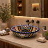 Double sided hand painted oval bathroom sink baroque floral in modern spa bathroom