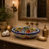 Double sided hand painted oval bathroom sink mediterranean bloom in luxury bathroom interior
