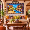 Talavera mediterranean canal tile mural installed in a Spanish Revival interior with warm tones