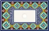 Talavera vessel rectangular sink above countertop Mexican bathroom