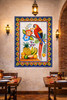 Talavera parrot tropical fruit tile mural restaurant wall adding vibrant color and artisanal character