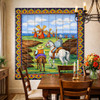 Don quijote talavera tile mural used as a vibrant dining room accent wall in a traditional house interior