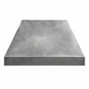 Minimalist smooth zinc range hood with tapered silhouette with clean architectural form and the bottom  wider than the top
