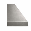 Hammered zinc range hood side profile with sloped canopy and deep rectangular apron on white