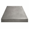 Hammered zinc range hood front view with tapered silhouette and squared apron on a white background