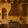 Made-to-order rustic pyramidal copper range hood 40-inch in a Tuscan style kitchen