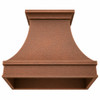Underside of wall-mount hammered copper range hood showing the open interior for a ventilation insert