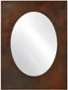 Rectangular copper mirror with oval inset frame showing hammered texture and rich coffee-brown patina finish
