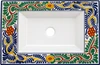 Talavera vessel rectangular sink above countertop floral vine