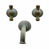 Rustic oxidized brass wall faucet with dual paddle handles front view