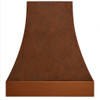 Copper range hood with smooth apron front view, hammered canopy with warm patina and clean lower band detailing
