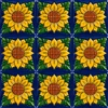 Sunflower mexican relief tile panel showing 9-tile layout with visible grout