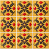 Talavera relief tile floral scroll medallion design nine tile set showing full repeated pattern