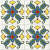 Mexican talavera relief tile floral medallion shown as a complete four tile relief set