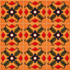 Mexican floral scroll talavera relief tile showing a nine tile relief set with raised floral scroll design