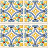 Mexican talavera relief tile floral diamond showing four identical raised ceramic tiles