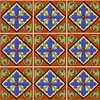 Talavera relief tile blue cross scroll pattern nine tile set