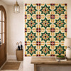 Talavera relief tile geometric floral star design creating an entryway accent wall with strong architectural relief