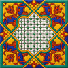 Mexican talavera green, blue, yellow relief floral medallion tile