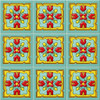 Mexican floral medallion talavera relief tile design showing nine identical relief tiles with full pattern and clean grout lines