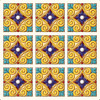 Talavera ornate floral mexican relief tile shown as nine complete relief tiles