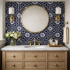 Mexican relief tile interlaced cobalt knot on bathroom vanity feature wall design