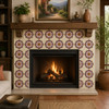 Mexican relief tile pink floral fireplace surround showcasing handcrafted floral medallion relief with vivid colors