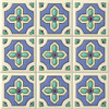 Mexican relief tile blue cross with white border pattern nine-piece set showing hand-painted raised design