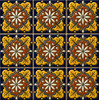 Mexican relief tile yellow rustic motif arranged in nine square tiles with raised details and vivid colors