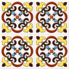 Talavera relief scroll medallion tile four tile set showing full repeated design