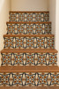 Mexican relief tile floral terracotta decorating stair risers with traditional talavera floral design
