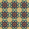 Talavera relief tile with floral scroll arranged in a 6-tile symmetrical grid layout