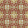 Talavera relief tile scroll medallion displayed in a four-tile set with light grout lines