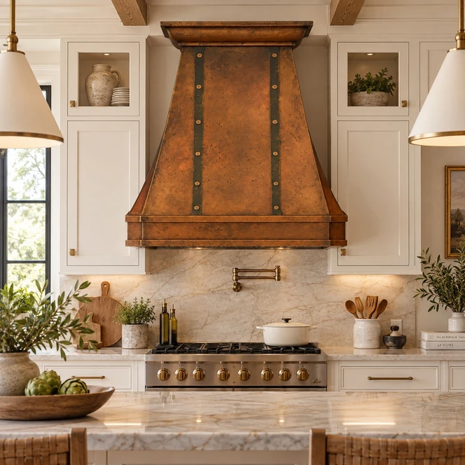 36-Inch Bell Copper Range Hood with Tapered Front Guide