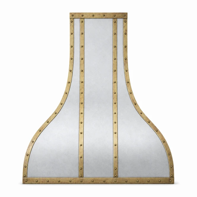 Antique Zinc Range Hood with Brass Straps and Rivets Kitchen Images