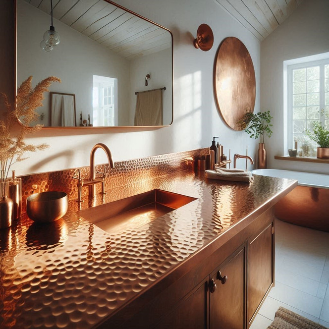 Hammered Copper Counters Guide for Kitchens and Bathrooms