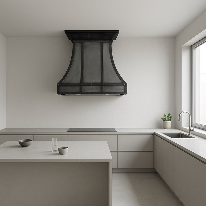 Forged Iron Range Hood with Rusted Straps