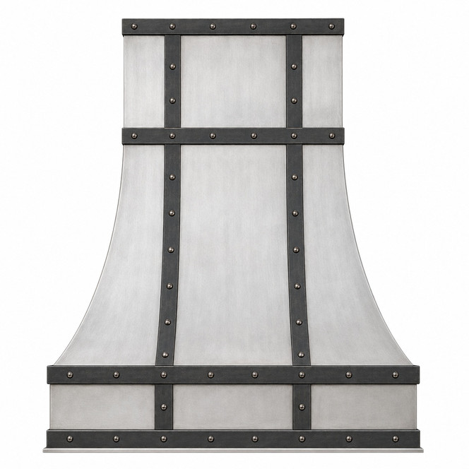 Brushed Zinc Range Hood with Darkened Zinc Straps Kitchen Images