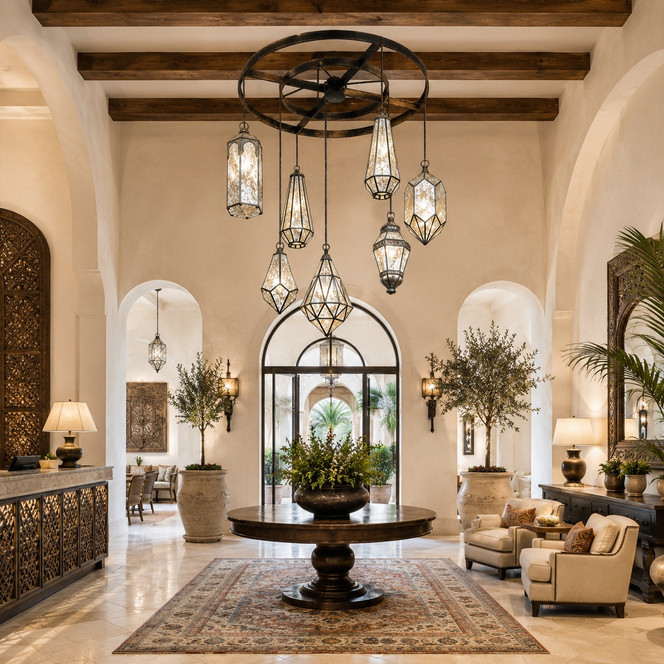 Moroccan Ring Chandelier with Espejo Viejo Lanterns