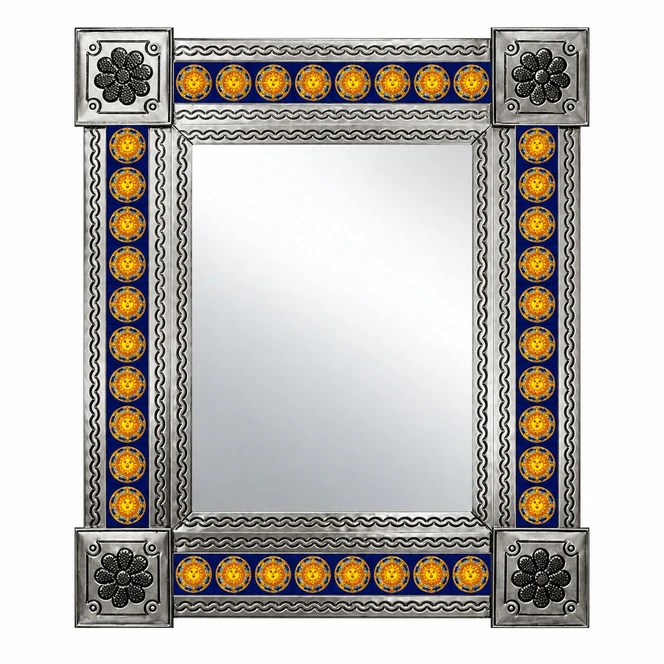 Cobalt Blue and Yellow Sun Talavera Tile Mirror Interior Images
