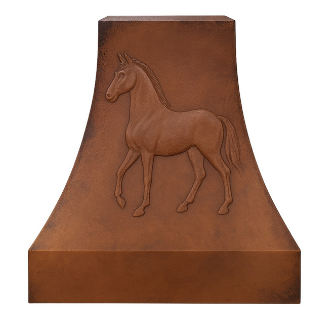 Copper Range Hood with Horse Motif – Hand-Burnished Equestrian Style