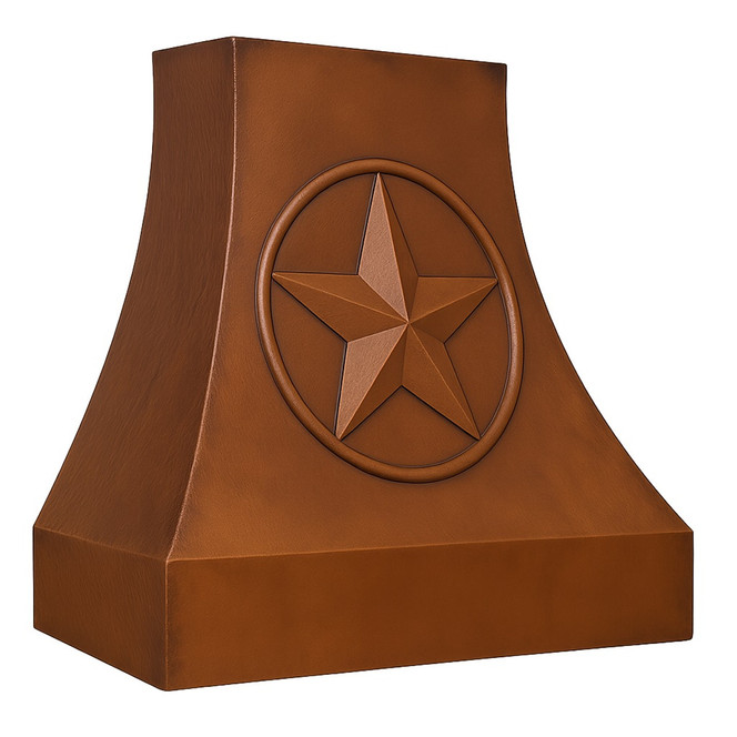 Copper Vent Hood with Texas Star – Hand-Hammered Amber Patina