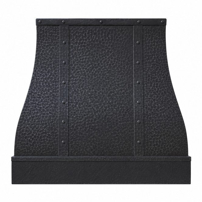 Dark Hammered Zinc Range Hood for Rustic Kitchen Lifestyle Images